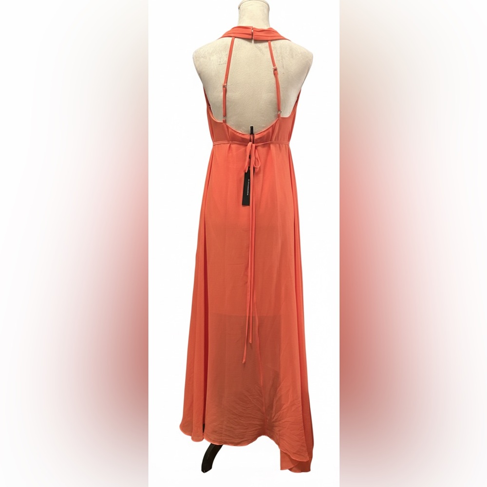 BCBGMAXAZRIA Salmon Chiffon High-Low Halter Gown Prom Dress Size S NWT - Picture 2 of 12